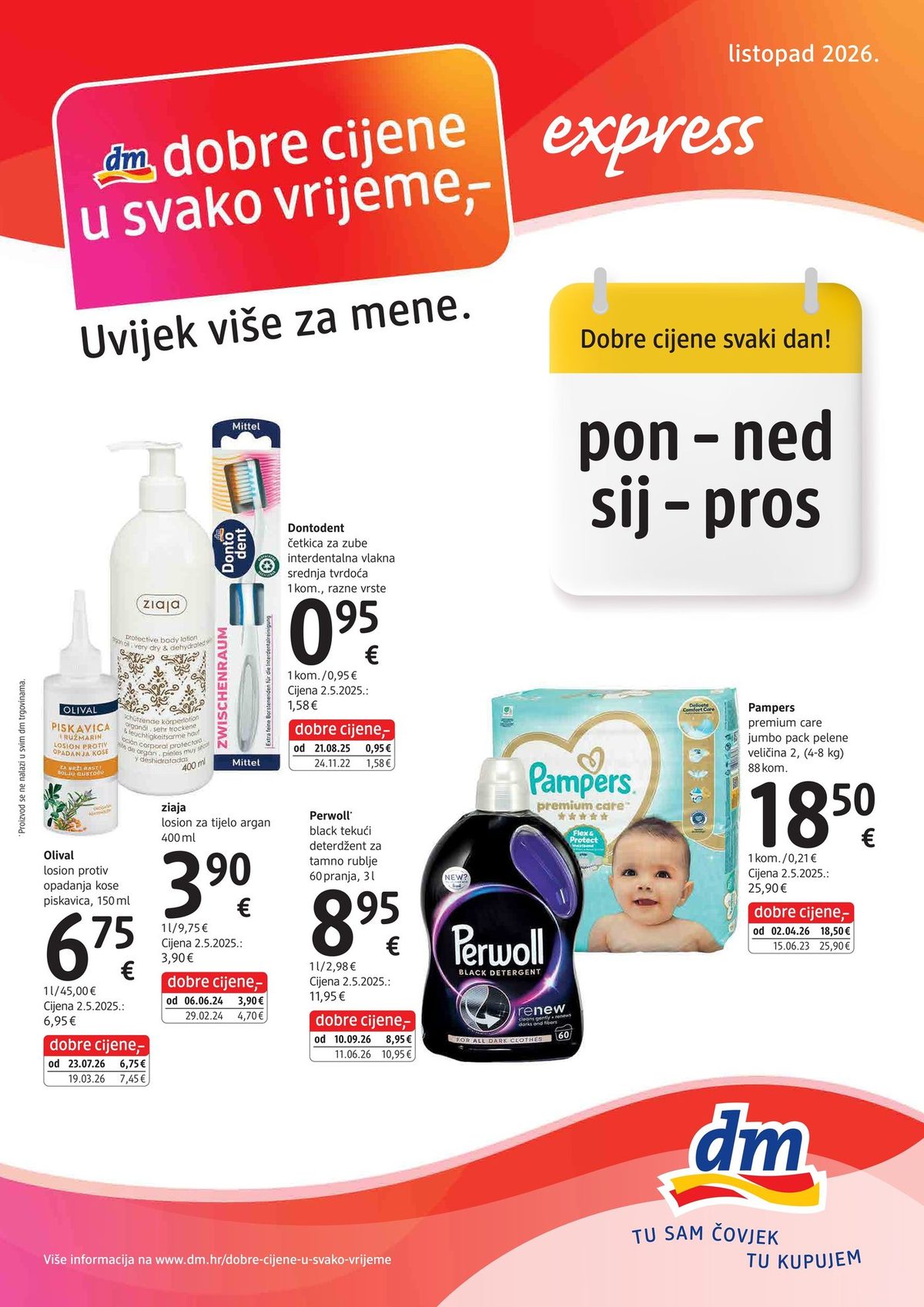 Naslovnica dm dobre cijene u svako vrijeme Express do 31.10., 50 proizvoda u akciji, vrijedi 16. 10. 2026. – 31. 10. 2026.