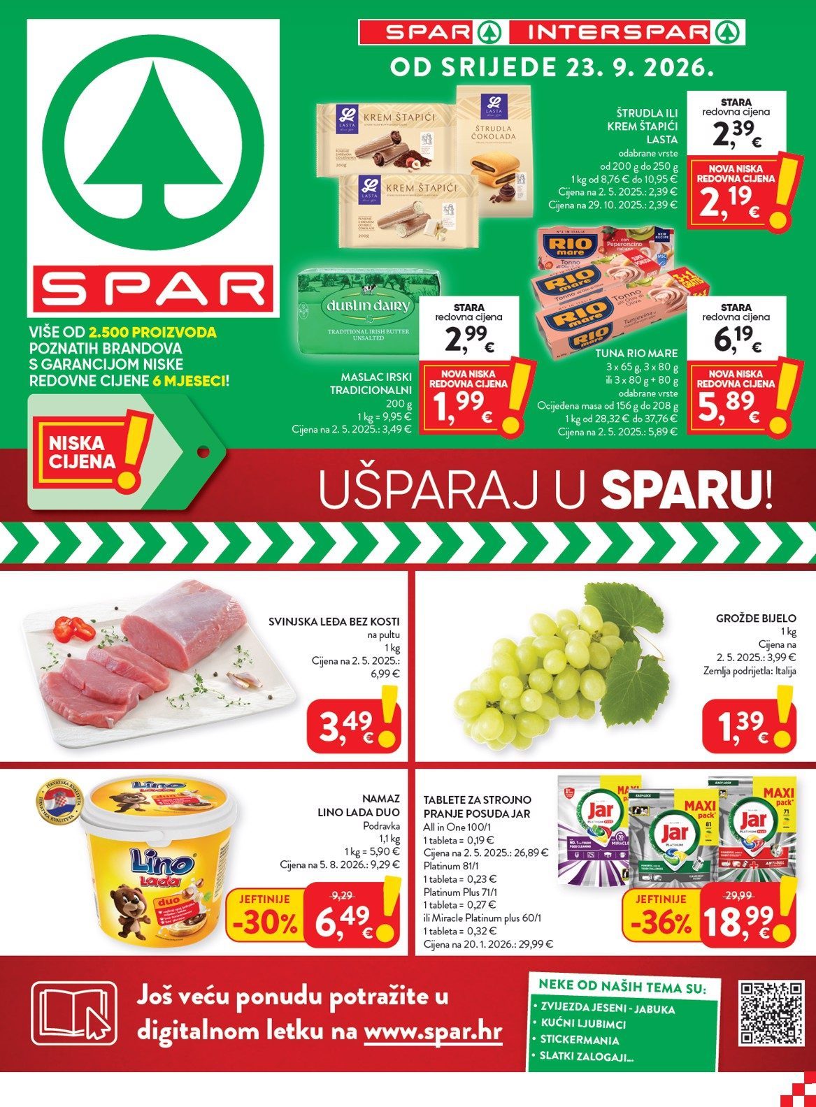 Naslovnica SPAR letak do 29.9., 199 proizvoda u akciji, vrijedi 23. 09. 2026. – 29. 09. 2026.