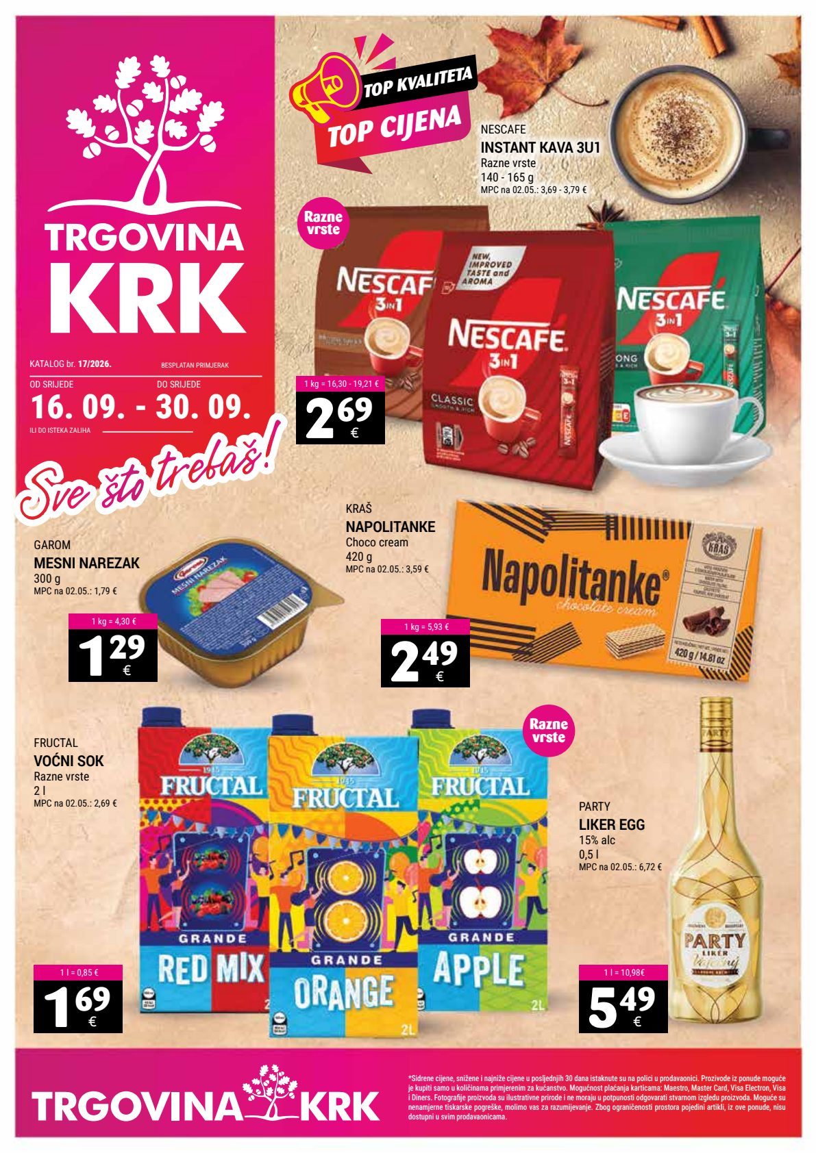 Naslovnica Trgovina Krk do 30.9., 121 proizvoda u akciji, vrijedi 16. 09. 2026. – 30. 09. 2026.